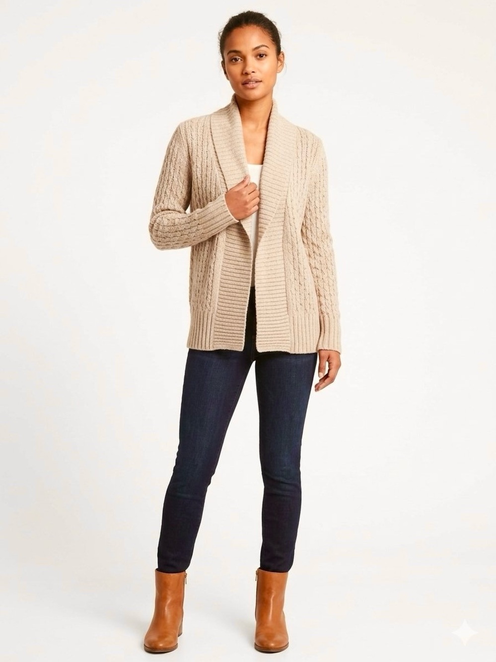 Banana Republic Cable Knit Shawl Collar Cardigan - Oatmeal